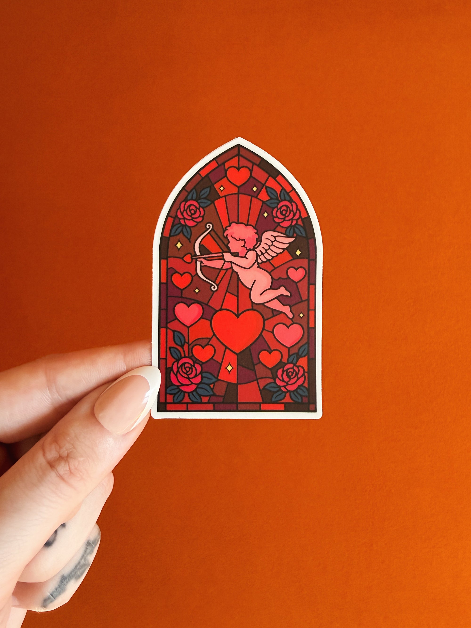 Stained Glass Cupid Sticker
