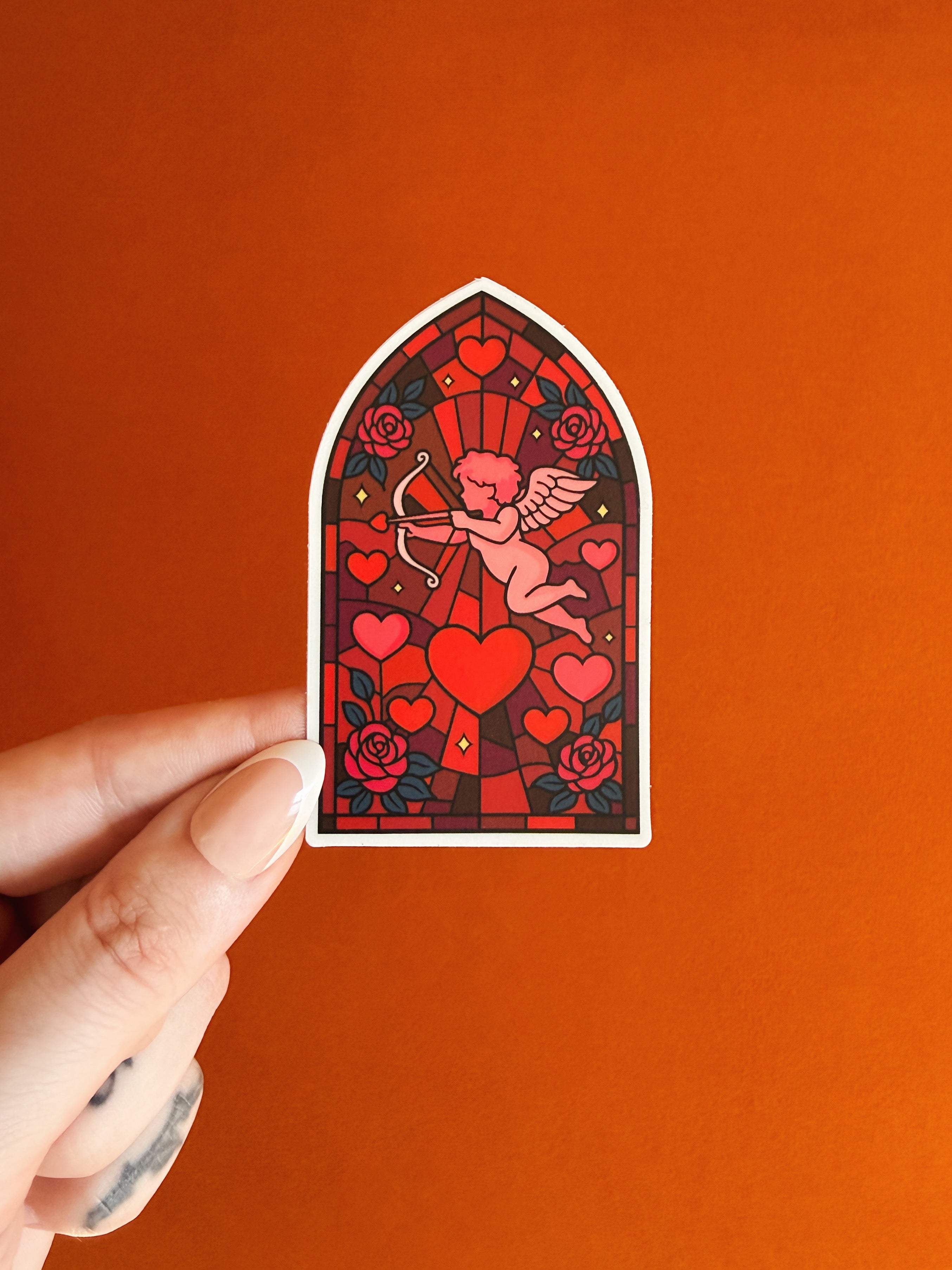 Stained Glass Cupid Sticker